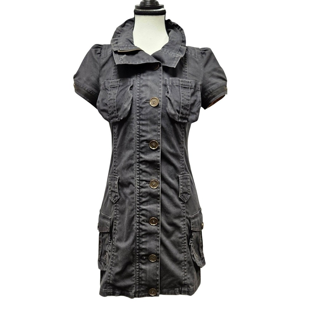 Burberry Blue Label Gray Denim-Style Wool Mini Dress Pouf Sleeve Archive Size 38 - Picture 3 of 16